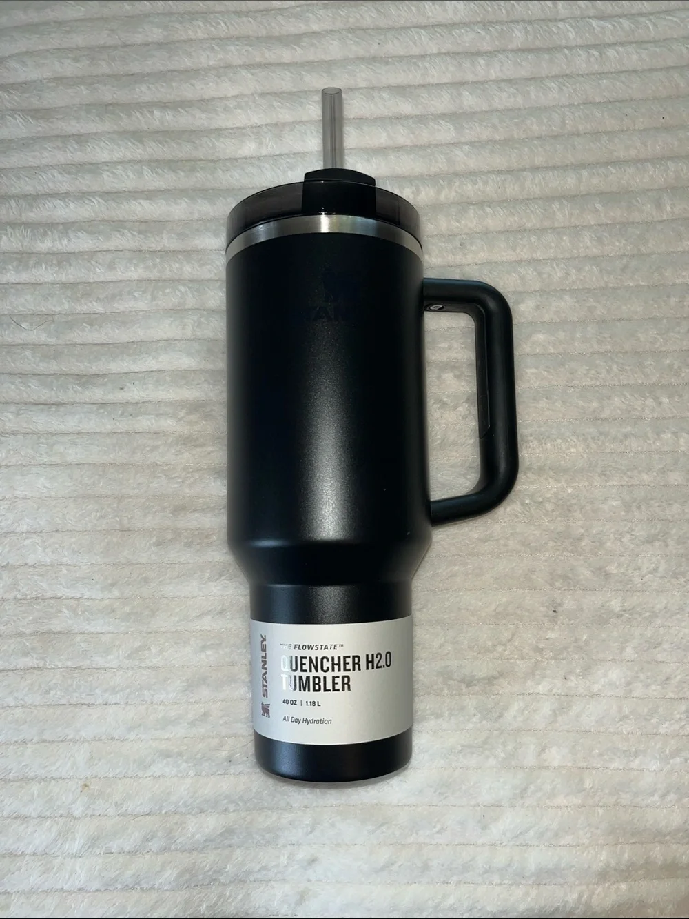 Stanley Black Travel Tumbler with Silver Accent and Handle - Picture 1 of 3